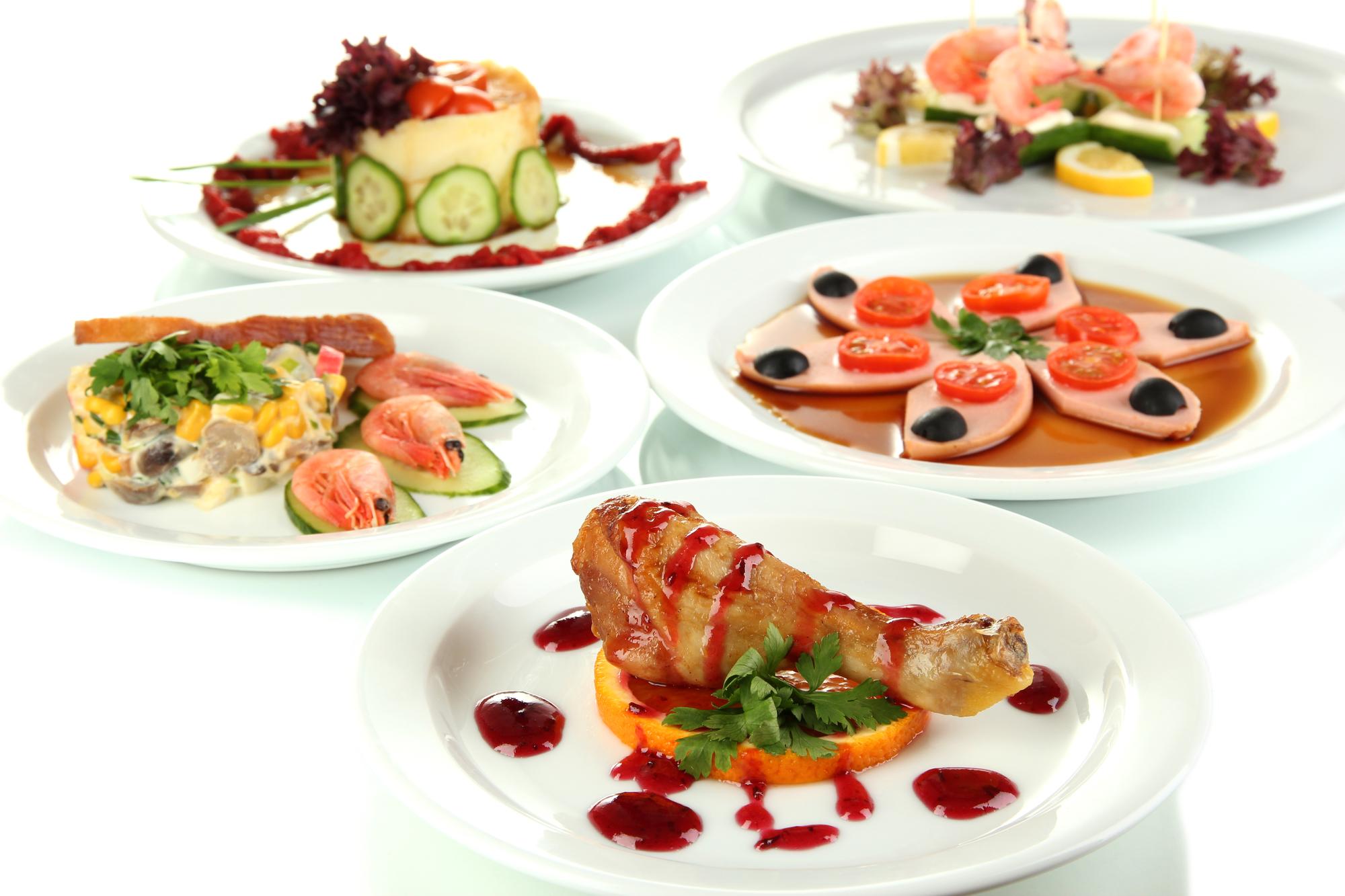 Assortment of finished dishes from course